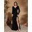 [Sequin Elegant Dress] Sequin Elegant Black Long-Sleeve V-Neck Plus Size Dress | Polyester Blend, High Slit, Perfect for Parties, Birthdays, and Formal Events, Adult Women's Fashion, Event Dress