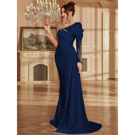 Women's Formal Evening gown - V-Neck Long Formal dress with Zipper back, Elegant Mermaid Party, Wedding, State Gala - Machine Washable Formal Attire in Bright Pink