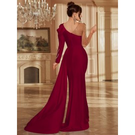 Women's Formal Evening gown - V-Neck Long Formal dress with Zipper back, Elegant Mermaid Party, Wedding, State Gala - Machine Washable Formal Attire in Bright Pink