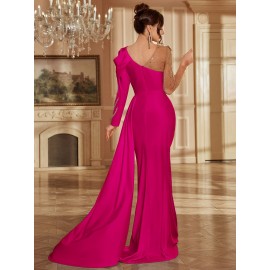 Women's Formal Evening gown - V-Neck Long Formal dress with Zipper back, Elegant Mermaid Party, Wedding, State Gala - Machine Washable Formal Attire in Bright Pink