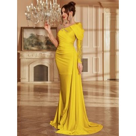 Women's Formal Evening gown - V-Neck Long Formal dress with Zipper back, Elegant Mermaid Party, Wedding, State Gala - Machine Washable Formal Attire in Bright Pink