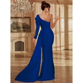 Women's Formal Evening gown - V-Neck Long Formal dress with Zipper back, Elegant Mermaid Party, Wedding, State Gala - Machine Washable Formal Attire in Bright Pink