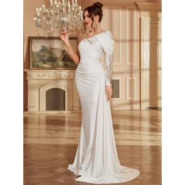 Women's Formal Evening gown - V-Neck Long Formal dress with Zipper back, Elegant Mermaid Party, Wedding, State Gala - Machine Washable Formal Attire in Bright Pink