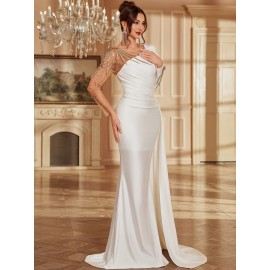 Women's Formal Evening gown - V-Neck Long Formal dress with Zipper back, Elegant Mermaid Party, Wedding, State Gala - Machine Washable Formal Attire in Bright Pink