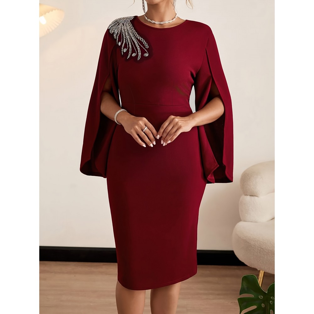 Women's Elegant Bodycon Party & Formal Dress - Burgundy/Red - Machine Washable Chic Evening Gown for Women - Formal Events & Everyday Outfits
