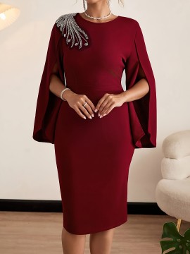 Women's Elegant Bodycon Party & Formal Dress - Burgundy/Red - Machine Washable Chic Evening Gown for Women - Formal Events & Everyday Outfits
