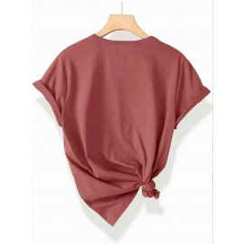 1pc Gradient Three-Stripe TOMMY Printed Women'S Summer Casual Sports T-Shirt Pullover Made of Comfortable And Smooth Polyester And Spandex Short-Sleeve Top.