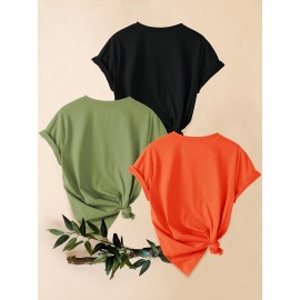 3pcs Women'S Casual Short Sleeve T-Shirts with Leopard Print & Heart Design - Loose Fit, Round Neck, Medium Stretch, All-Season Comfort, Available in 1XL-5XL Sizes, Leopard Print T Shirt, Vacation Clothing, Trendy Fashion, Comfortable Fit