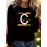 Plus Size - Women'S Oversized Calvin Graphic Print Long Sleeve T-Shirt - Casual Crew Neck, Golden Lettering on Black, Perfect for Spring & Fall, Comfortable Fit, Casual Wear Tee | Oversized Tshirt | Comfortable Fit