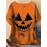 Plus Size, Women's Halloween Pumpkin Face T-Shirt - Purple & Black Spooky Graphic Tee, Plus Size Round Neck Short Sleeve Top for Halloween Party Outfits, Everyday Casual Wear - Machine Washable Costume Apparel, Halloween Clothes
