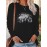 [Plus Size Halloween T-Shirt] Plus Size Women's Halloween Oversized Long Sleeve T-Shirt | Gothic Rabbit Print with Spooky Forest | Black & White Halloween Party Outfit | Casual Everyday Fall/Winter Top | Machine Washable Year-Round Layering Essential