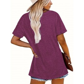 [Maroon Casual Tee] Maroon Relaxed Fit Women's Casual Short Sleeve T-Shirt | Bold Letter Print, Machine Washable, Versatile for Casual Attire, Comfortable Tee, Soft Texture, Durable Fabric